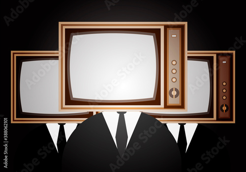 Televisiones retro con traje negro. 