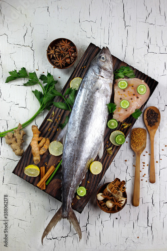 mackerel fish and fillet with herbal cooking spices