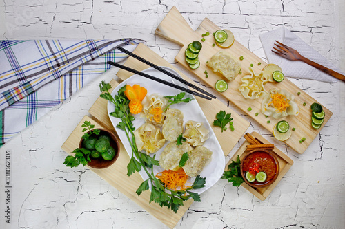 indonesian siomay appetizer with peanut sauce