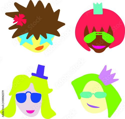 Cartoon faces of women and men