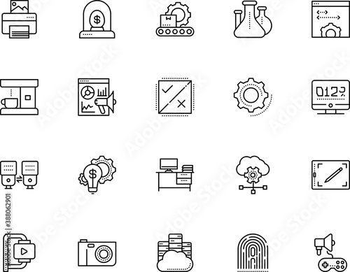 technology vector icon set such as: gadgets, view, blueprint, future, png, sheet, coin, controller, dektop, bounce, timer, laboratory, vintage, progress, cup, accepted, minute, automatic, orange