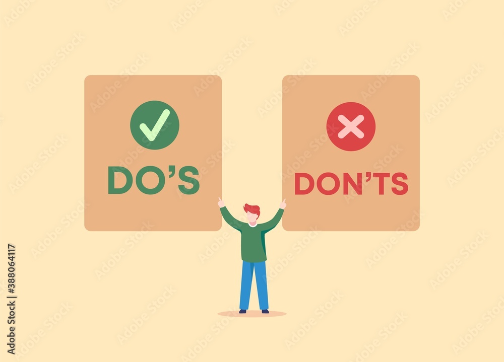 Do and dont decision. Correct green event and negative red impact confirmation with tick in circle and negation with cross test works with necessary vector choice. Do and dont decision. Correct green event and negative red impact confirmation with tick in circle and negation with cross test works with necessary vector choice.