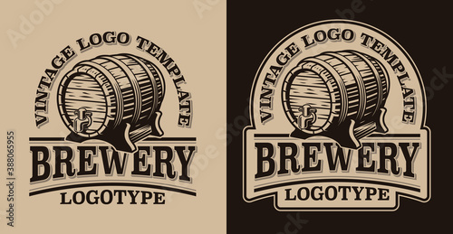A black and white vintage emblem for beer theme with a beautiful beer barrel. This template can be used as a logotype for a brewery or for a bar.