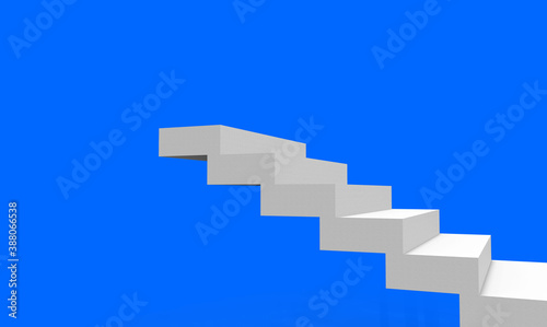 3d rendering. minimal design white stairs up to clear blue sky background.