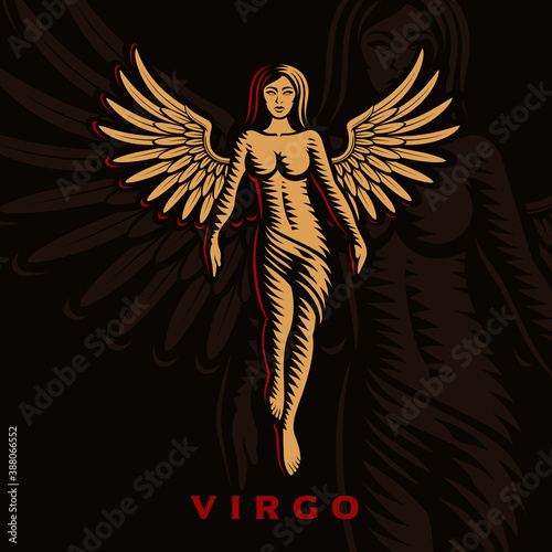 A vector illustration of Virgo zodiac sign, isolated on dark background.