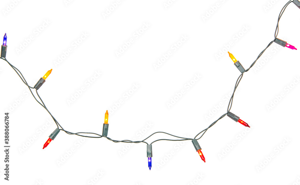 Naklejka premium Christmas lights string isolated on white background with clipping path.