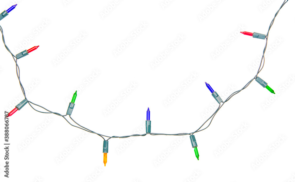 Naklejka premium Christmas lights string isolated on white background with clipping path.