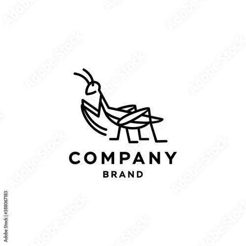 Grasshopper icon, praying mantis logo, cricket insect icon in trendy minimal Geometric line linear style