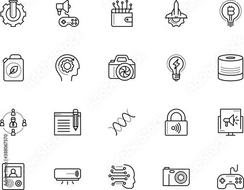 technology vector icon set such as: focus, community, temperature, engine, doorbell, green, gasoline, photograph, e-commerce, gene, climate, analysis, algorithm, manager, profile, pad, news, payment