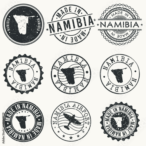 Namibia Set of Stamps. Travel Stamp. Made In Product. Design Seals Old Style Insignia.