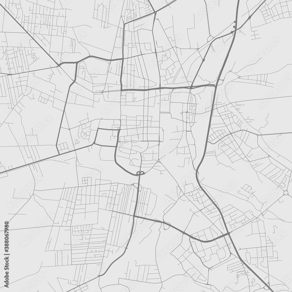 Urban city map of Czestochowa. Vector poster. Grayscale street map.
