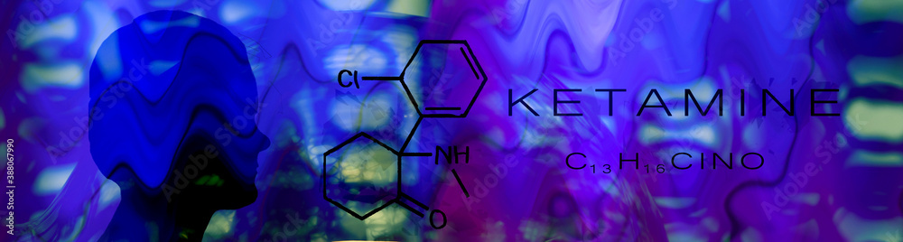 Fototapeta premium Ketamine. Chemical formula, molecular structure .Ilustration for your desigen. Abstract background.