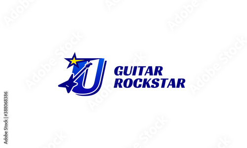 letter U electric guitar alphabet logo