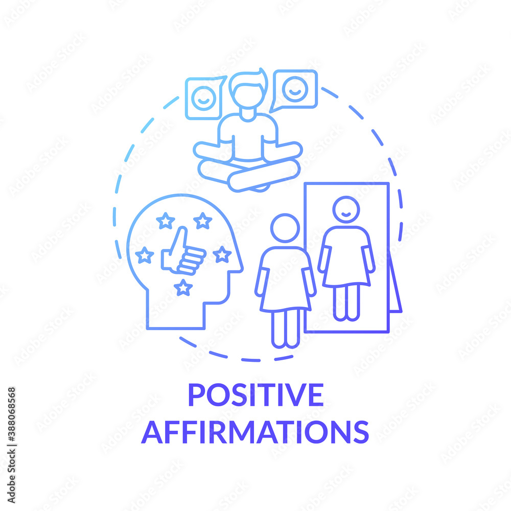 Positive affirmations concept icon. Body positivity tutorials. Healthy everyday life advices. Way to healthy thinking idea thin line illustration. Vector isolated outline RGB color drawing