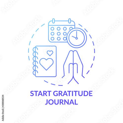 Start gratitude journal concept icon. Self care practices. Tool for keeping track of healthy things you have done idea thin line illustration. Vector isolated outline RGB color drawing