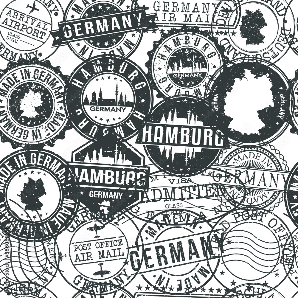 Hamburg Germany Stamps Background. City Stamp Vector Art. Postal Passport Travel. Design Set Pattern.