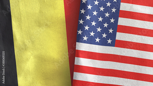United States and Belgium two flags textile cloth 3D rendering