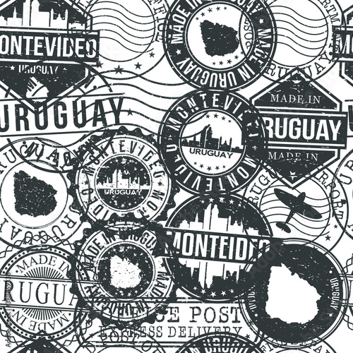 Montevideo Uruguay Stamps Background. City Stamp Vector Art. Postal Passport Travel. Design Set Pattern.