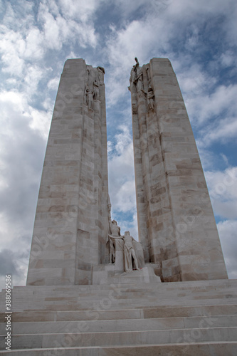 The Vimy Ridge Memorial in Arras, France stands tall, commemorating the lives of the Canadian soldiers lost during World War 1.