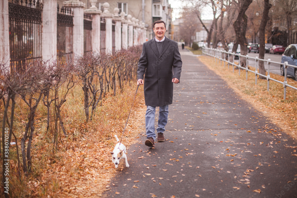 Man walks with his dog Man walks with his dog