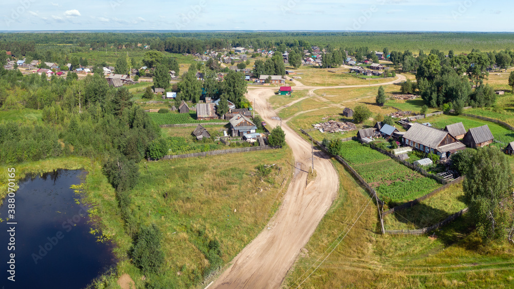Naklejka premium Russian village from above drone