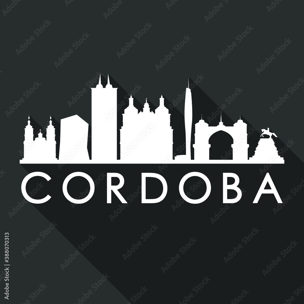 Cordoba Argentina Flat Icon Skyline. Silhouette Design City Vector Art. Famous Buildings Vector.