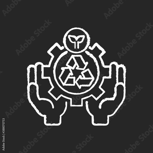 Environmental services chalk white icon on black background. Nature and landscape protection. Recycling. Pollution-reducing control. Natural resources. Isolated vector chalkboard illustration