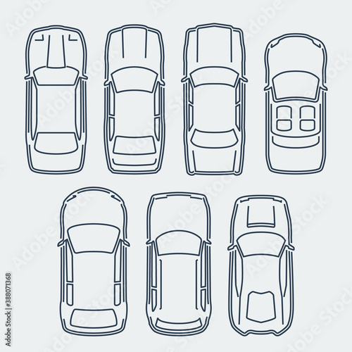 Vector Set of Cars in Outline Style, Top View