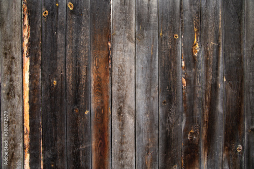 Wooden background from vertically arranged old dark planks, wood texture with copy space.
