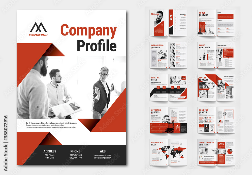 Company Profile Layout with Red Accents Stock Template | Adobe Stock company-profile-layout-with-red-accents-stock-template-adobe-stock