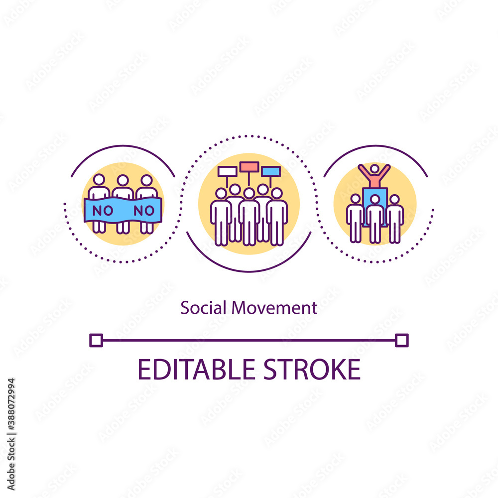 Obraz premium Social movement concept icon. Political and social issues. Collective actions. Group of activists idea thin line illustration. Vector isolated outline RGB color drawing.