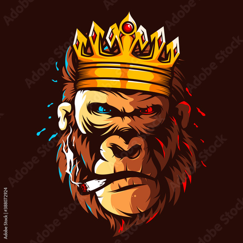 Gorilla king head illustration colour logo