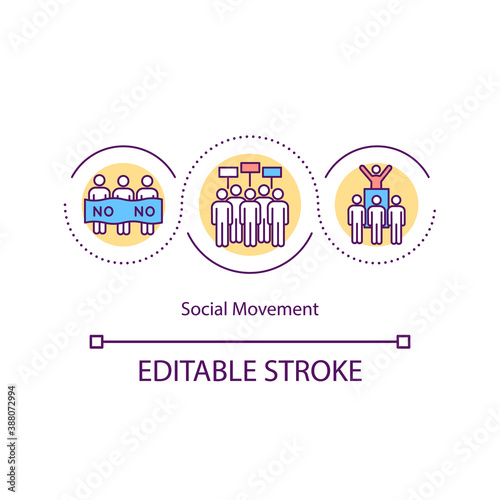 Social movement concept icon. Political and social issues. Collective actions. Group of activists idea thin line illustration. Vector isolated outline RGB color drawing.