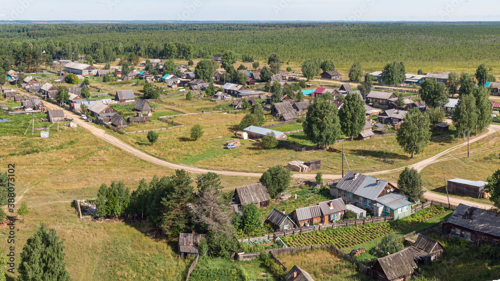Naklejka premium Russian village from above drone