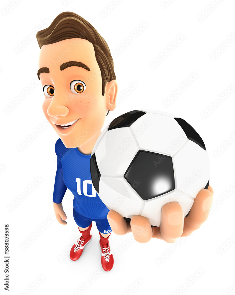 3d soccer player blue jersey holding ball
