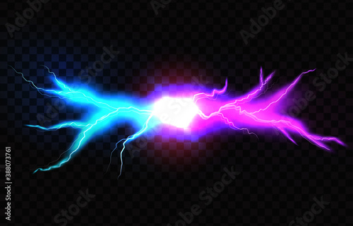 Electric Lightning blue and pink. Concept For Battle, Confrontation Or Fight between two lightning