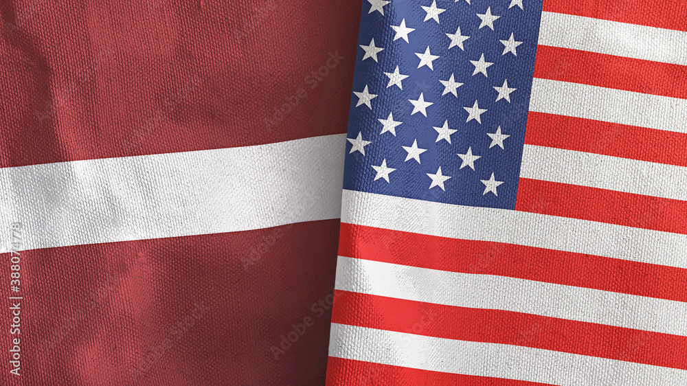 Obraz premium United States and Latvia two flags textile cloth 3D rendering