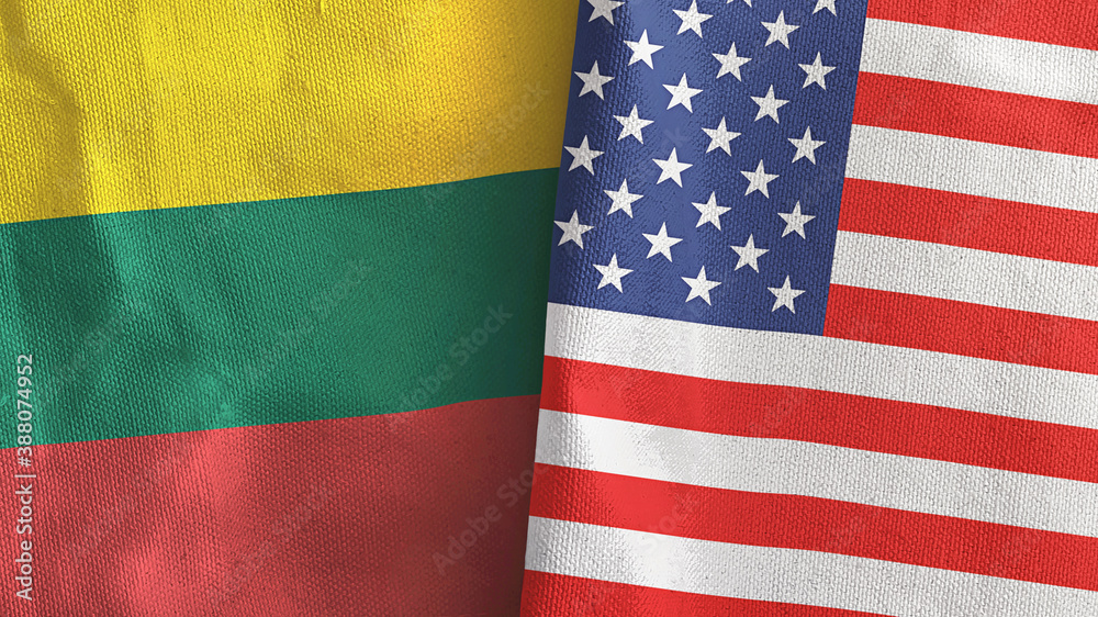 Obraz premium United States and Lithuania two flags textile cloth 3D rendering
