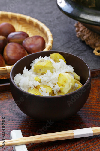 фотографія chestnut rice (kuri gohan) is a traditional Japanese fall rice recipe