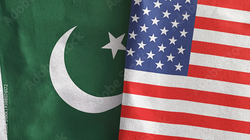 United States and Pakistan two flags textile cloth 3D rendering