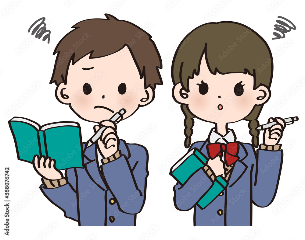 制服の男女／悩む