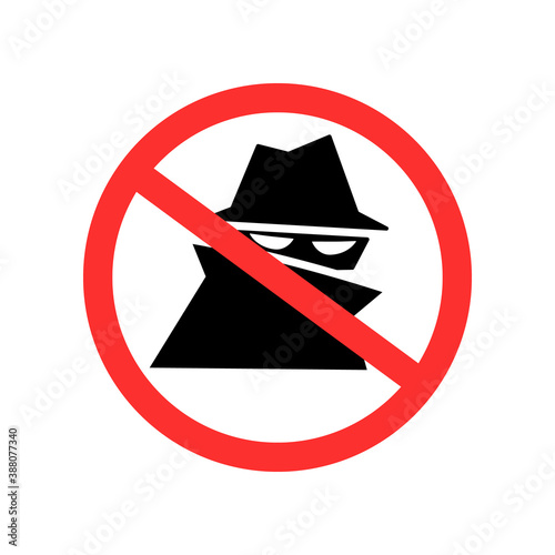Spy icon in stop sign. Clipart image isolated on white background.