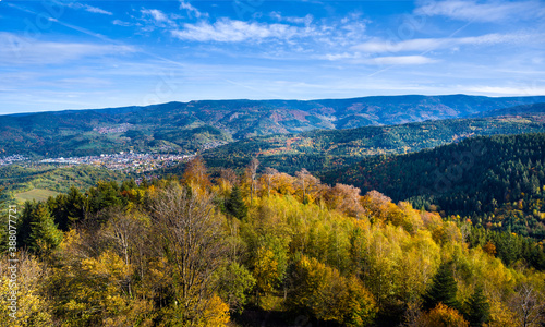 View from the Merkur mountain to the Murg Valley near Baden Baden, Baden Wuerttemberg, Germany