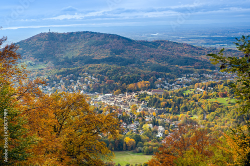 Canvas Print View from the Merkur mountain to the valley of Baden-Baden, Baden Wuerttemberg,