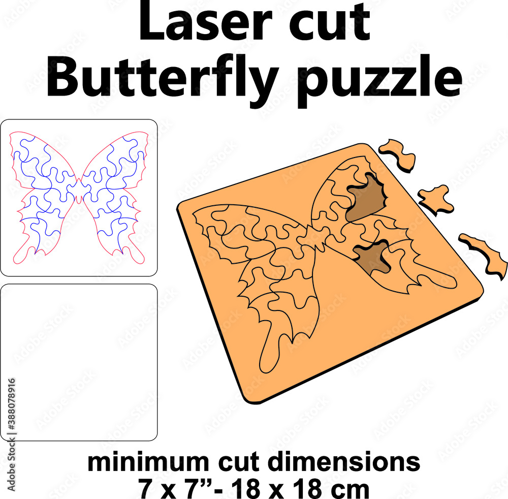 Butterfly puzzle Laser cutting design Laser cut pattern Laser cut wood Laser  cut vector template diy crafts mdf acrylic plywood 3mm 1/8" Jigsaw puzzle  family games Stock Vector | Adobe Stock