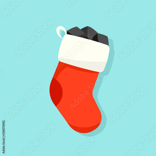 Christmas stocking with coal illustration. Clipart image.