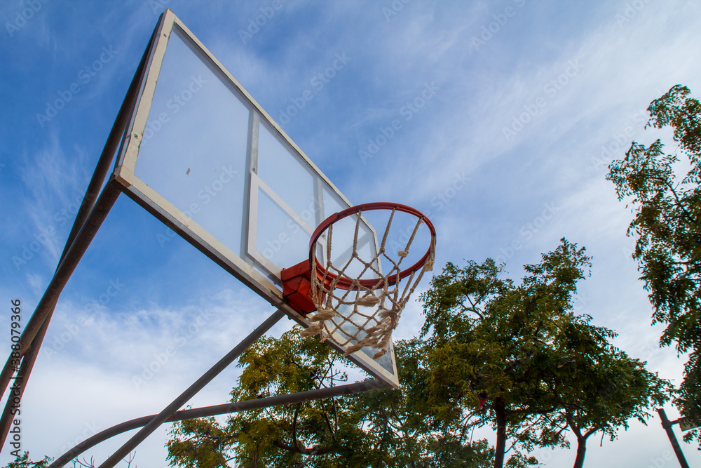 Basket goal under the blue sky