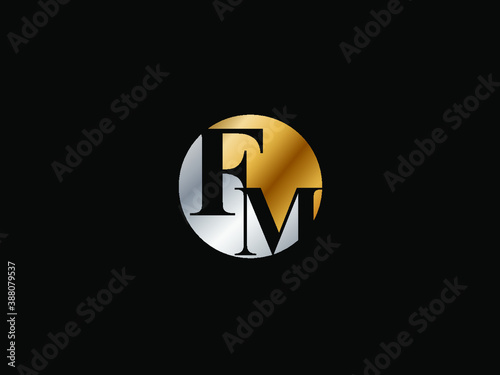 FM initial logo letter with circle shape Gold silver color vector design, logo design for business name.