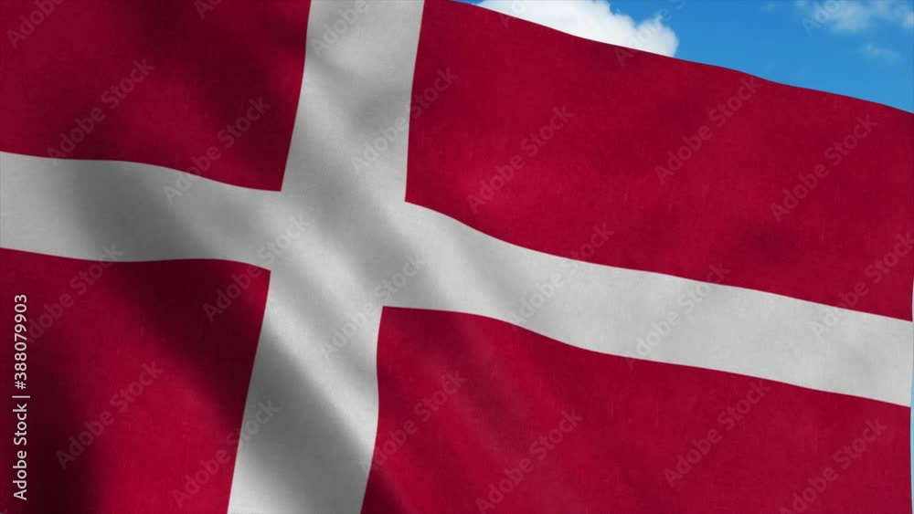 Denmark flag waving in the wind, blue sky background. 4K Denmark flag waving in the wind, blue sky background. 4K