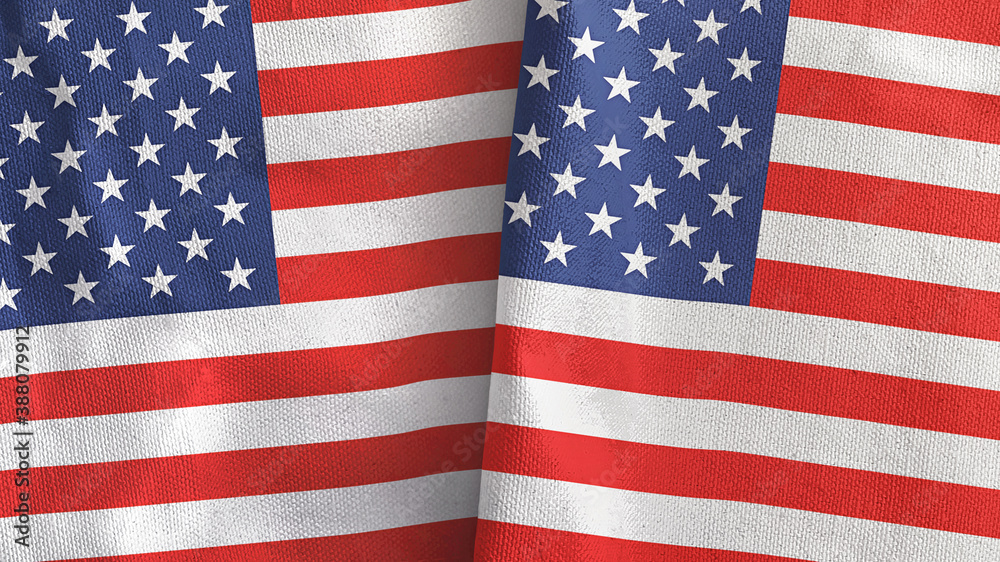 United States two flags textile cloth 3D rendering